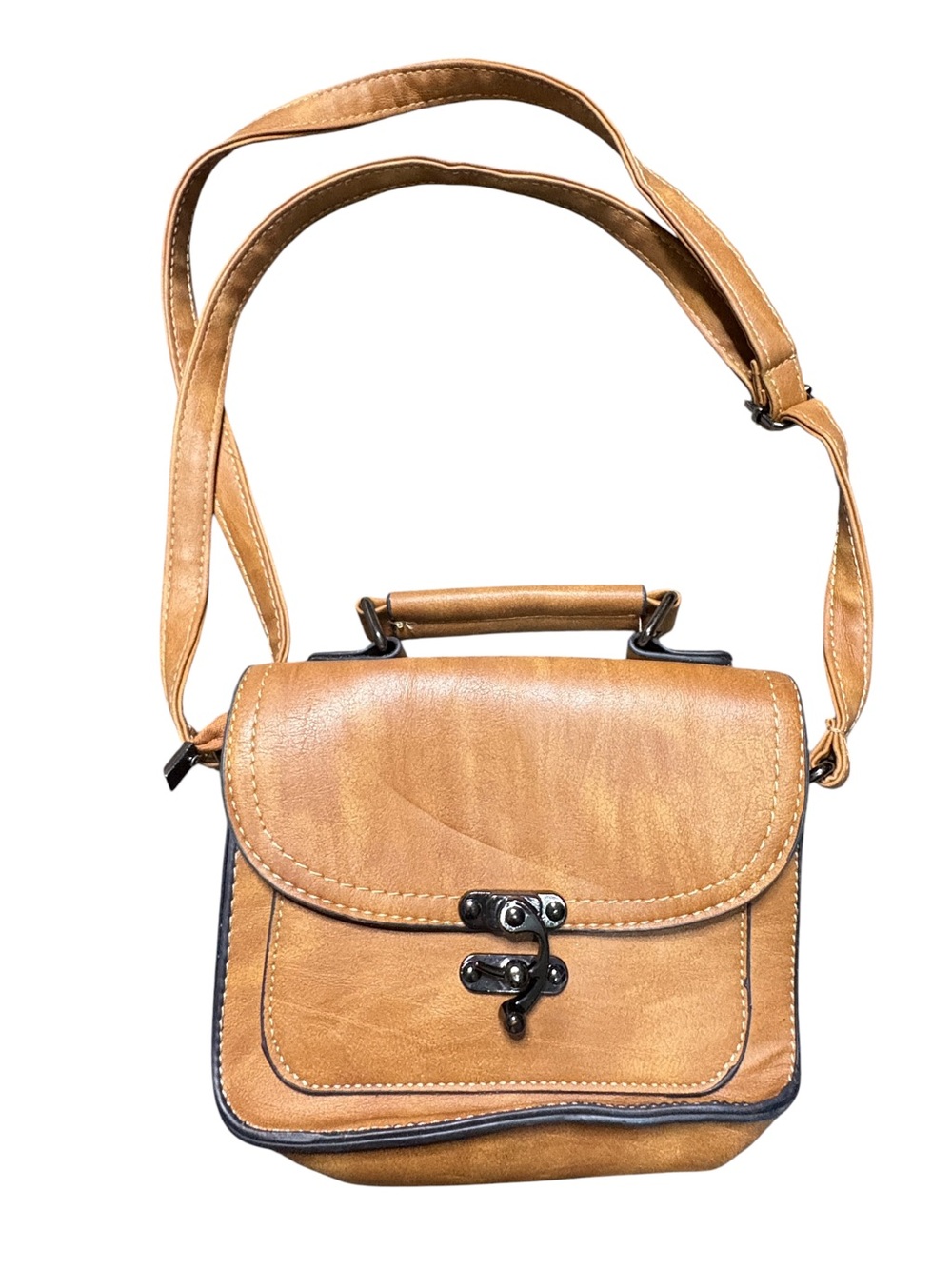Genuine Leather Vintage Inspired Tan Brown Satchel Crossbody Purse
